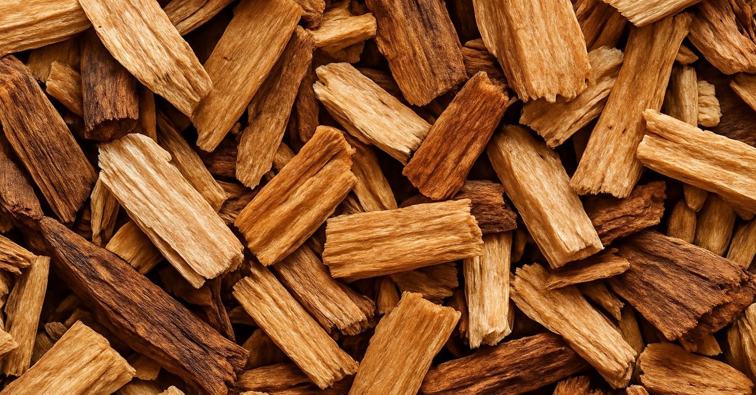 Pile of fresh wood chips after tree removal in Central Florida yard