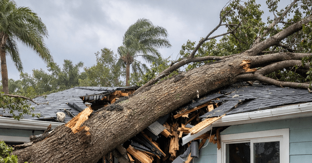 A storm-damaged tree fell on a Florida home after severe weather