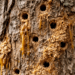 Tree borer damage on a tree trunk in Pensacola, Florida