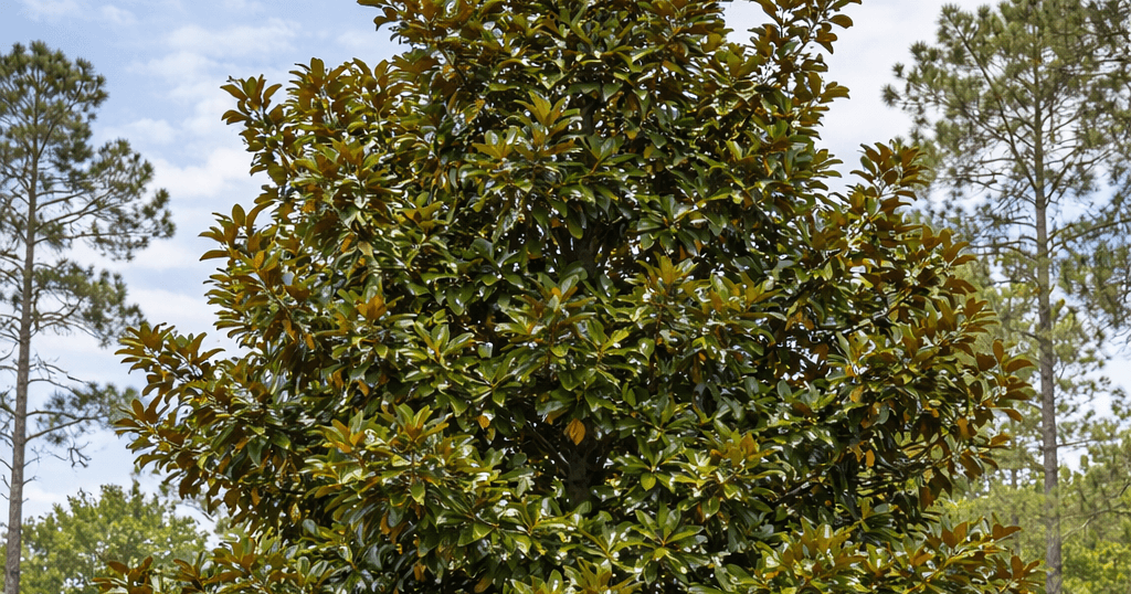 Southern Magnolia tree with no blooms during spring in Florida