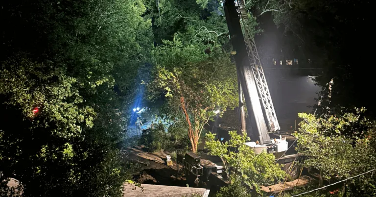 Fallen tree on roof in Pensacola FL after storm