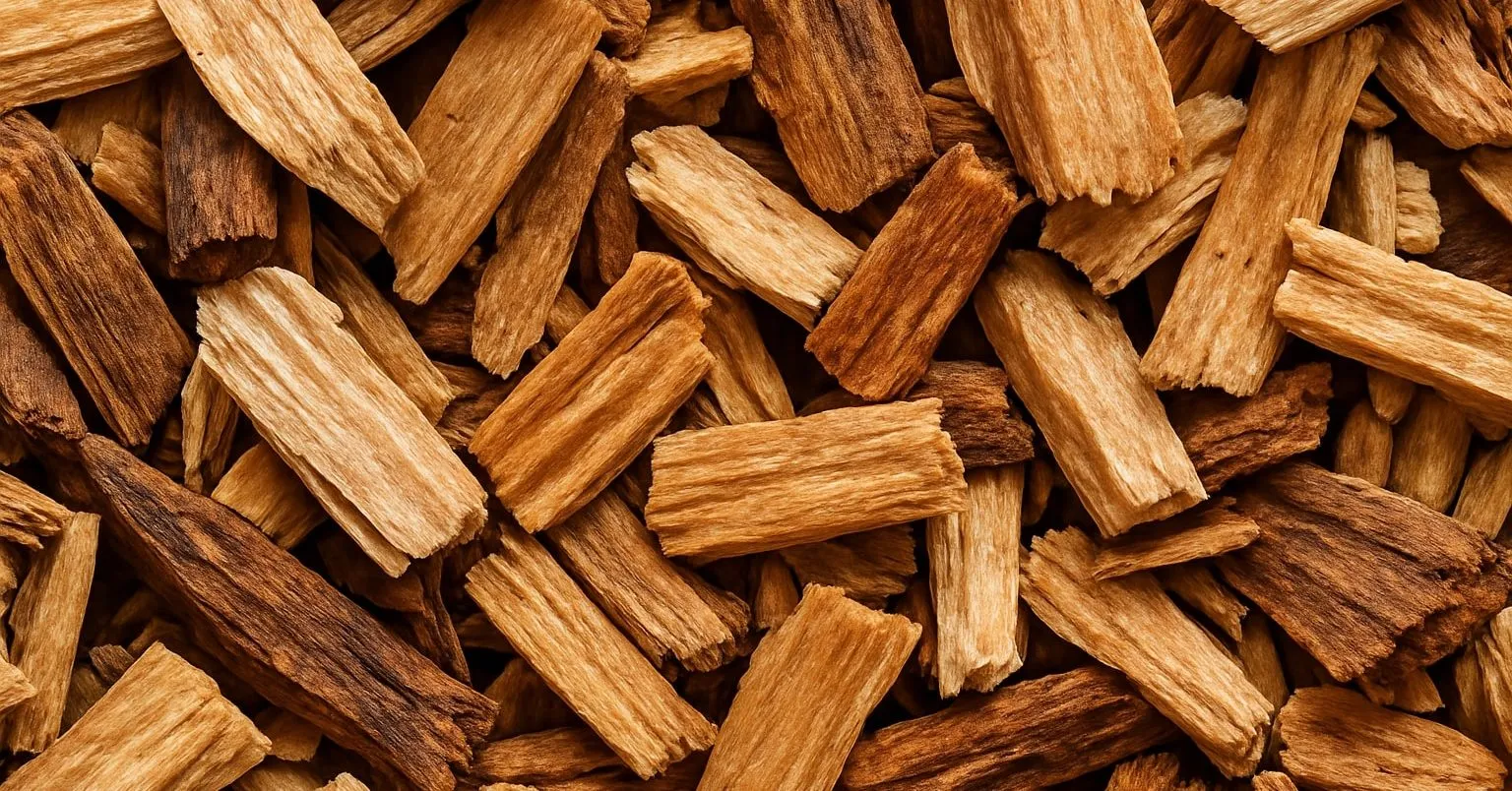 Pile of fresh wood chips after tree removal in Central Florida yard