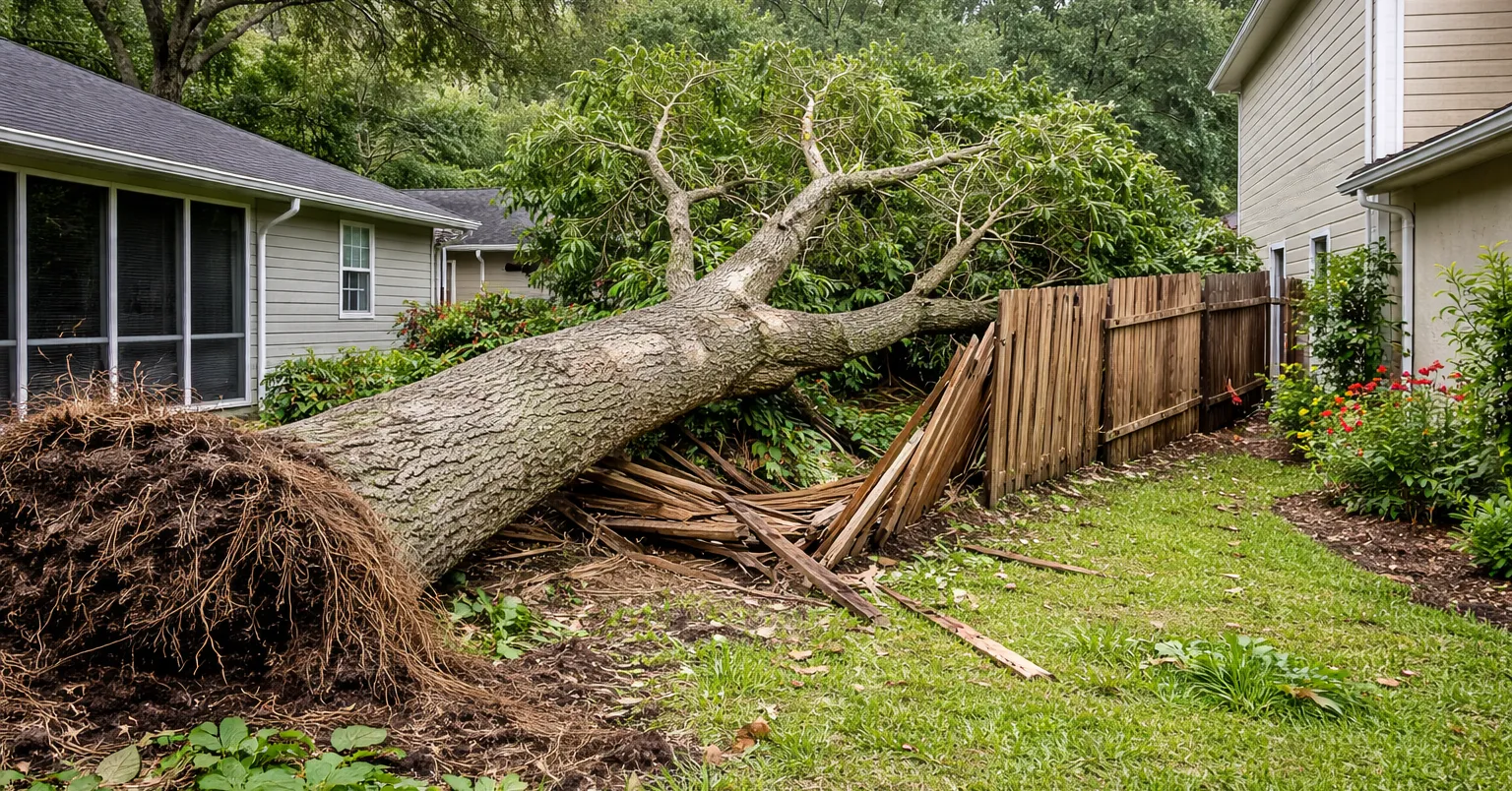 A tree fell across a property line between neighboring homes in Florida