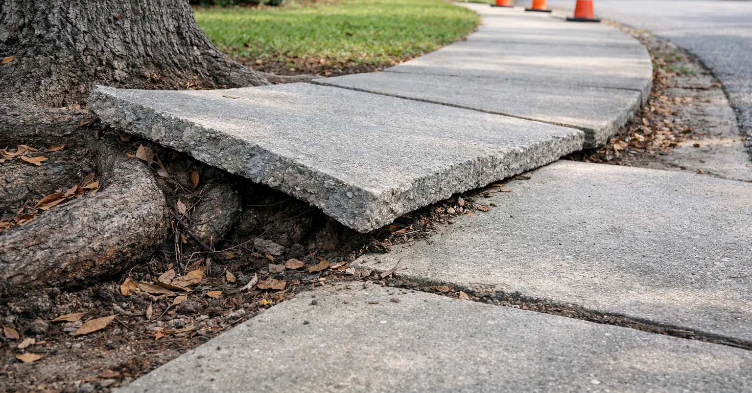Tree roots are lifting the concrete sidewalk and creating a safety hazard in Northwest Florida